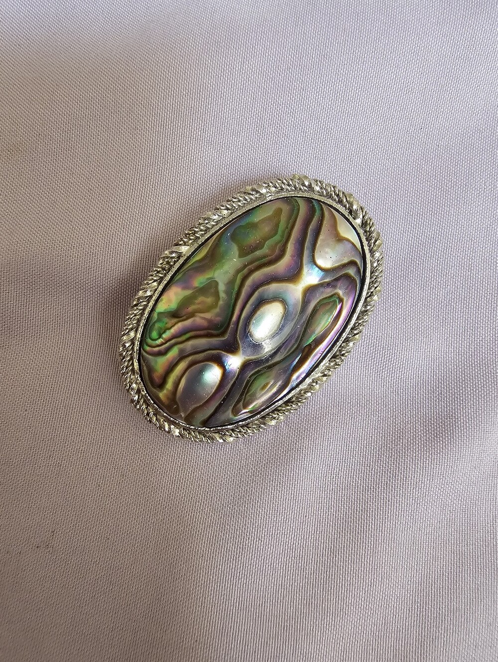Iridescent Abalone Shell Oval Brooch - Green Purple Multi